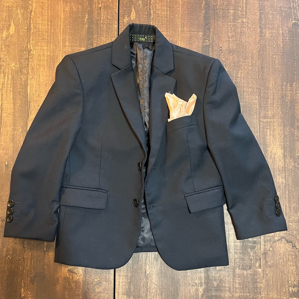 Classic Navy Kids Blazer with Pocket Square